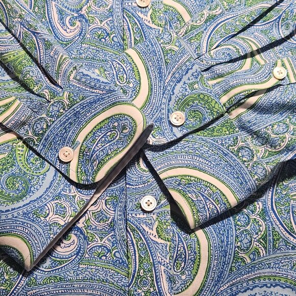 Talbots Women's Paisley Button Front Shirt Blue/Green 10 Preppy Coastal Capsule - Picture 6 of 12